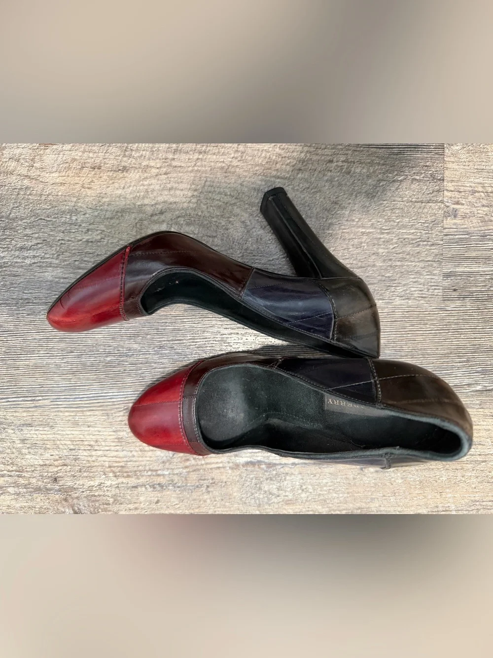 Burberry Burgundy and Black Leather Colorblock Pumps - Picture 7 of 9